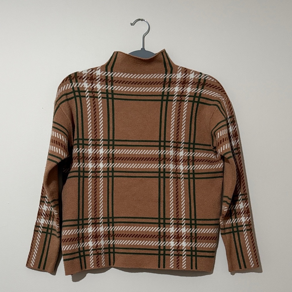 Women’s Mock Neck Brown Plaid Sweater